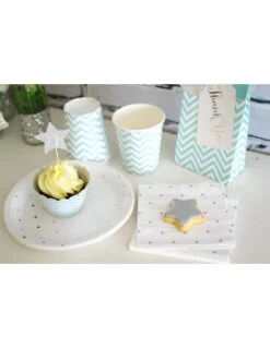 20 Petites Serviettes Blanches Pois Et Rayures Argent -Déco Festive Soldes 20 petites serviettes blanches pois et rayures argents 4