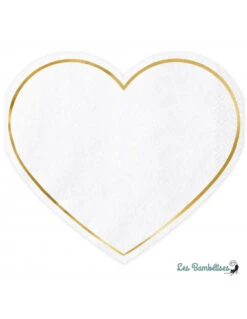 20 Petites Serviettes Coeur Blanc Liseré Or