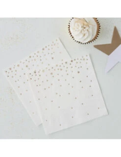 20 Petites Serviettes En Papier Blanches Etoiles Dorées