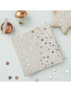 20 Petites Serviettes Etoiles Rose Gold