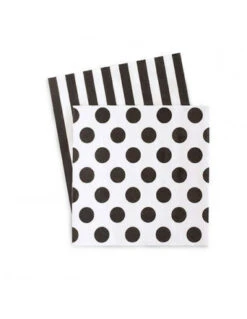 20 Petites Serviettes Rayures Et Pois Noirs Et Blancs