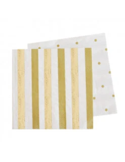 20 Petites Serviettes Rayures Et Pois Or Et Mordoré