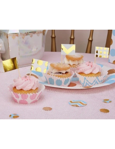 20 Piques Gateaux Chevrons Et Pois Dorés 1 20 Piques Gateaux Chevrons Et Pois Dorés