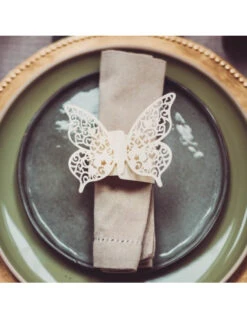 20 Ronds De Serviettes Papillons Ivoires