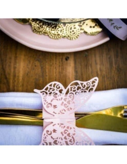 20 Ronds De Serviettes Papillons Rose Pastel