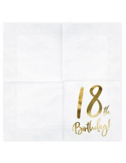 20 Serviettes Blanches 18th Birthday Doré -Déco Festive Soldes 20 serviettes blanches 18th birthday dore 2