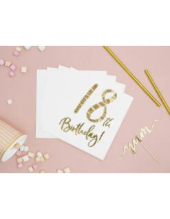 20 Serviettes Blanches 18th Birthday Doré