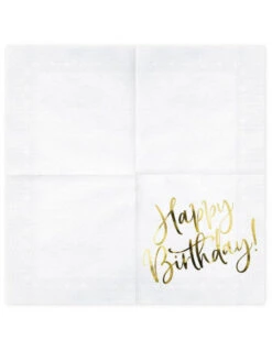 20 Serviettes Blanches Happy Birthday Doré -Déco Festive Soldes 20 serviettes blanches happy birthday dore 2
