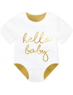 20 Serviettes Body Blanc Hello Baby Doré
