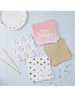 20 Serviettes Dégradées Roses "Happy Birthday" Métallique -Déco Festive Soldes 20 serviettes degradees roses happy birthday metallique 2