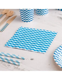 20 Serviettes Fond Blanc Vague Bleu Turquoise