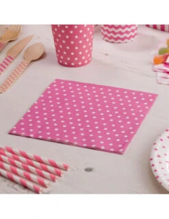 20 Serviettes En Papier Fond Rose Pois Blancs