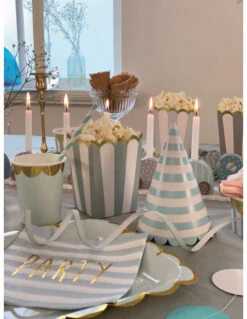 20 Serviettes Rayures Bleu Ciel Party Doré -Déco Festive Soldes 20 serviettes rayures bleu ciel party dore 2