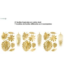 21 Feuilles Tropicales En Carton Doré