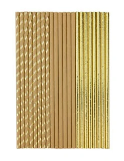 22 Pailles En Papier Kraft Et Or Champêtre