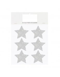 24 Autocollants Etoiles Pailletées Argent