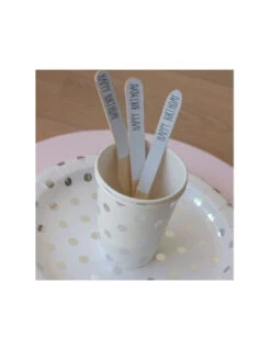 24 Couteaux En Bois Ecriture Happy Birthday -Déco Festive Soldes 24 couteaux en bois avec ecriture noirehappy birthday 3