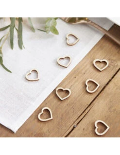 25 Confettis Coeurs En Bois
