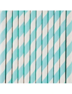 25 Pailles En Papier Bleu Pastel Et Blanc My Little Day