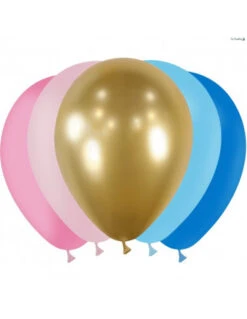 25 Petits Ballons 13 Cms Bleus, Roses, Dorés