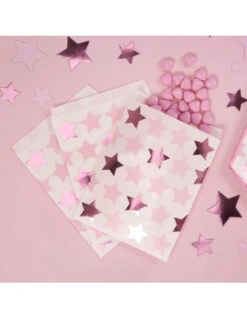 25 Pochettes Blanches Etoiles Roses