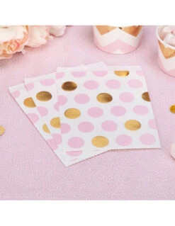 25 Sachets En Papier Avec Pois Roses Et Dorés