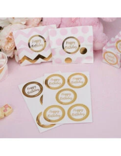 25 Stickers Ronds Happy Birthday Doré