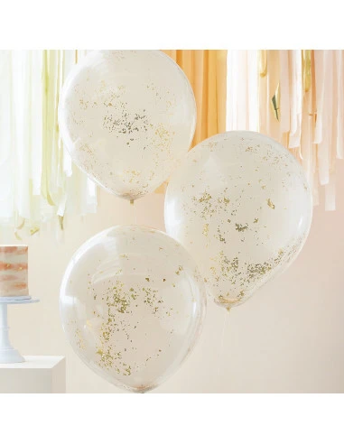 3 Grands Ballons Confettis Doubles Pêche Confettis Or 1 3 Grands Ballons Confettis Doubles Pêche Confettis Or