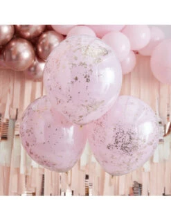 3 Grands Ballons Confettis Doubles Roses Confettis Rose Gold