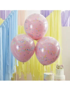 3 Grands Ballons Doubles Roses Confettis Pastels