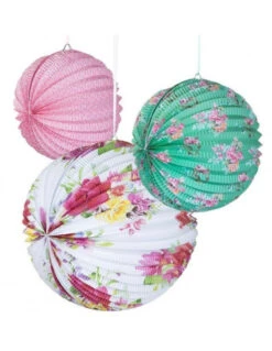 3 Lampions Accordéon Papier Fleurs Pastels