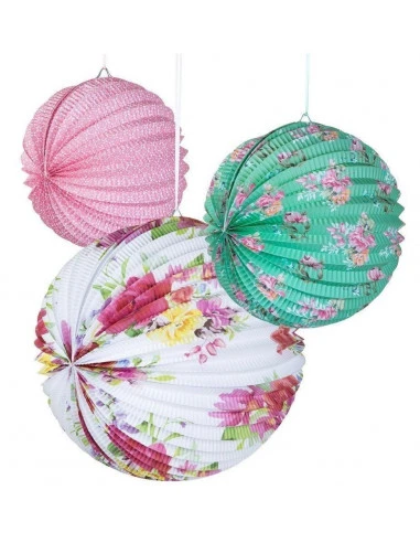 3 Lampions Accordéon Papier Fleurs Pastels 1 3 Lampions Accordéon Papier Fleurs Pastels
