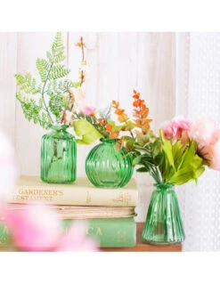 3 Petits Vases En Verre Transparent Vert