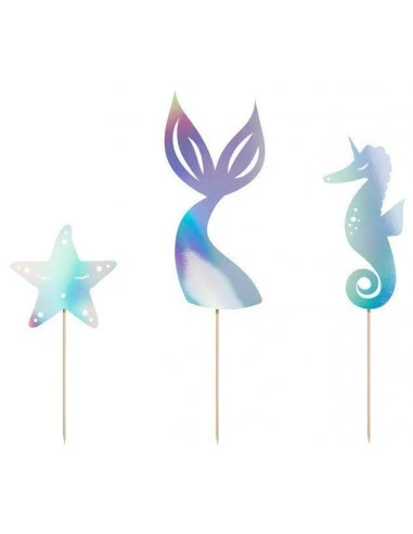 3 Piques Gateaux: Sirène, Etoile, Hippocampe Irisés 1 3 Piques Gateaux: Sirène, Etoile, Hippocampe Irisés