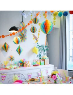 3 Rosaces En Papier Pastels Multicolores 7 3 Rosaces En Papier Pastels Multicolores -Déco Festive Soldes 3 rosaces en papier pastels multicolores 3