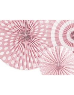 3 Rosaces Pois Et Rayures Rose Pastel Et Blanc -Déco Festive Soldes 3 rosaces pois et rayures rose pastel et blanc 2