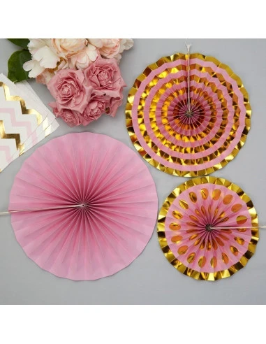 3 Rosaces Rose Pastel Et Doré 1 3 Rosaces Rose Pastel Et Doré