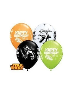 4 Ballons Blanc, Noir, Vert, Orange Happy Birthday Star Wars