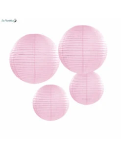 4 Lampions Papier Rose Pastel 20&35Cm
