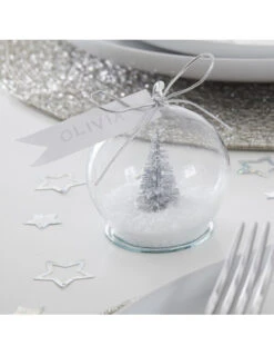 4 Marque Places Boule De Noel Avec Neige