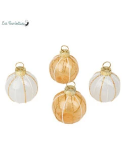 4 Marque Places Boule De Noël Or Et Blanches