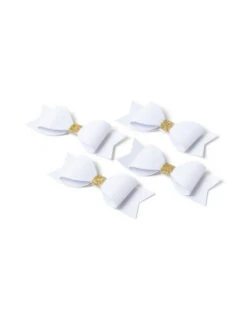 4 Noeuds Papillons Adhésifs Blancs Touche Dorée