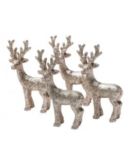 4 Petits Cerfs En Résine Paillettes Champagne