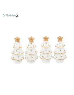 4 Sapins De Noël Résine Blanc Et Or 2 X 3 Cm