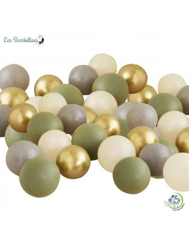 40 Petits Ballons Vert Eucalyptus Nude Gris & Or 1 40 Petits Ballons Vert Eucalyptus Nude Gris & Or