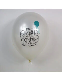 5 Ballons Blancs Métallisés Imprimé Happy Birthday Ballon Vert