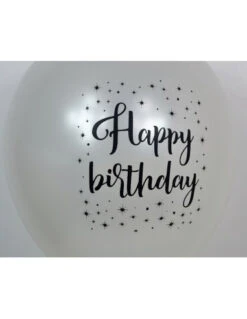 5 Ballons Blancs Métallisés Imprimés Happy Birthday Et Etoiles -Déco Festive Soldes 5 ballons blancs metallises imprimes happy birthday avec etoiles 2