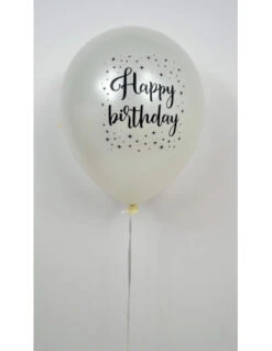 5 Ballons Blancs Métallisés Imprimés Happy Birthday Et Etoiles