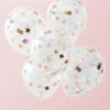 5 Ballons Confettis Fleurs Pastels, Rose Gold