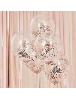 5 Ballons Confettis Irréguliers Rose Gold